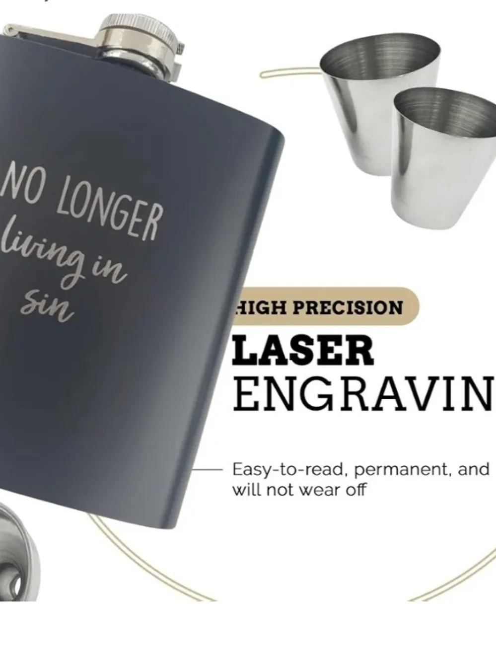 Source Unknown Matte Black Flask Gift Set with Silver Accessories